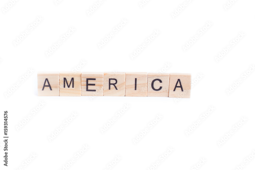 AMERICA word on square tile concept isolated on white background AMERICA word on square tile concept isolated on white background