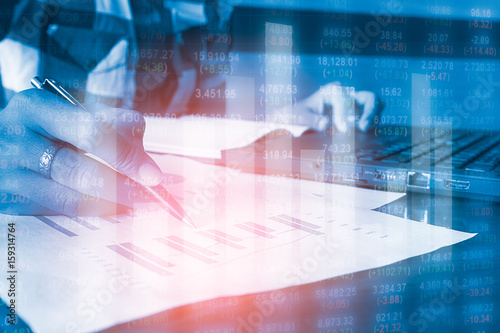 Wallpaper Mural Double exposure business people analysis financial accounting on stock market accounting chart . Stock markets financial or Investment strategy background Business chart concept Torontodigital.ca
