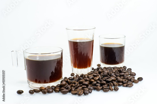 drif coffee in clear glass with coffee bean.