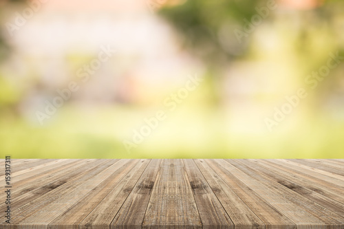 table top on green blurred background,Space for placing products