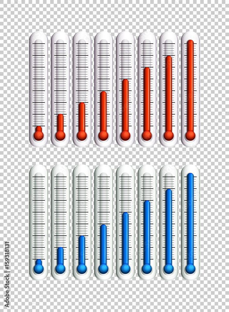 Blue and red liquids in thermometers