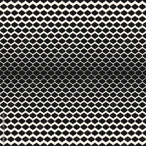 Halftone seamless pattern, vector monochrome texture with gradient transition effect. Illustration of mesh, lattice with gradually thickness. Modern abstract background. Design for prints, fabric, web