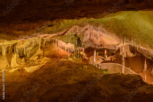 Stalactites and stalagmites of Can Marca Cave, Ibiza, Spain photo