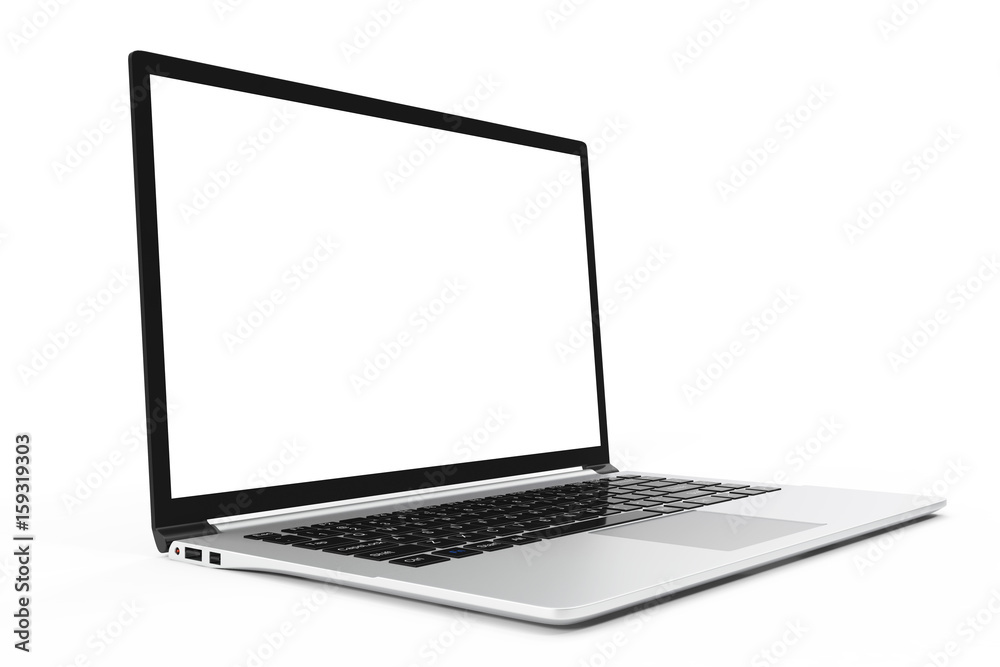 Modern computer, laptop blank mockup. Glossy laptop computer mock-up, 3D Rendering Modern computer, laptop blank mockup. Glossy laptop computer mock-up, 3D Rendering