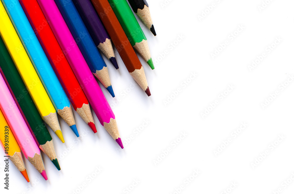 Colored pencils on white background Colored pencils on white background