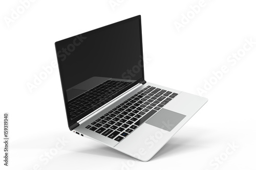 Modern computer, laptop blank mockup. Glossy laptop computer mock-up, 3D Rendering photo