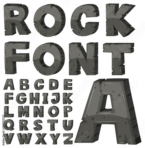 Font design for english alphabets with stone block