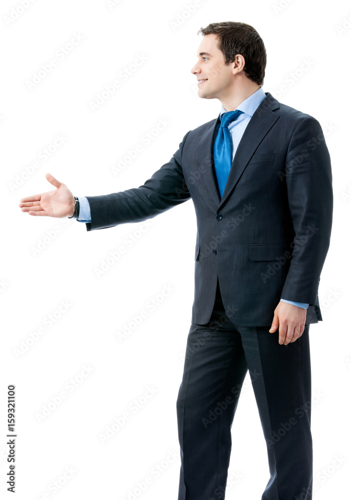 Business man giving hand for handshake, isolated Business man giving hand for handshake, isolated