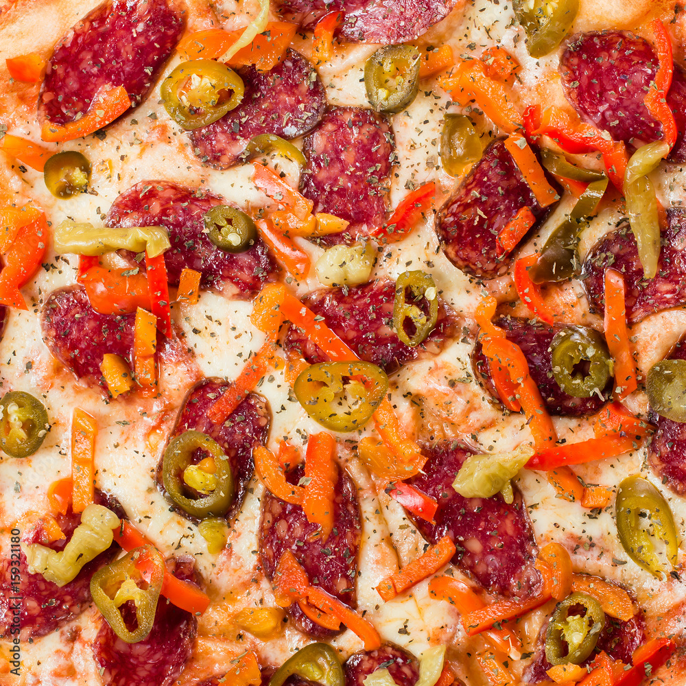 Spicy Italian pizza with pepperoni and cheese Spicy Italian pizza with pepperoni and cheese