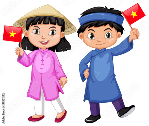 Vietnamese boy and girl in traditional costume