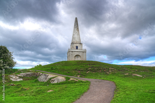 The view of the Killiney Hill Obelisk in Dublin, Ireland.