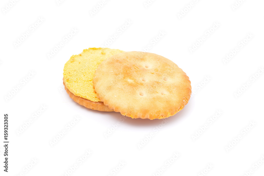 Sandwich cheese cream cracker isolated on white background. Sandwich cheese cream cracker isolated on white background.