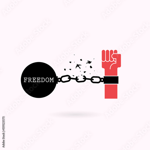 Human hands and broken chain with the bird symbols.Freedom or independence concept.Vector illustration