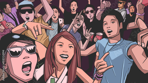 Illustration of people partying in color