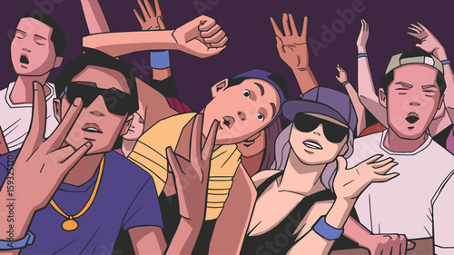 Illustration of people partying in color