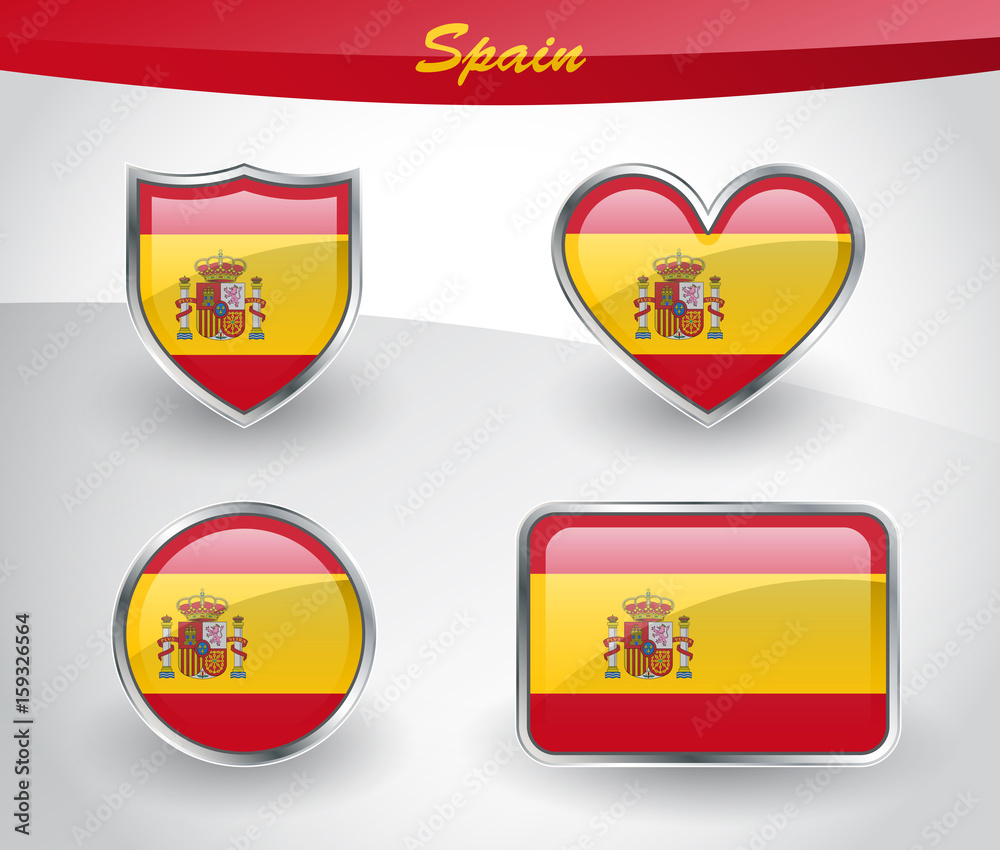 Obraz premium Glossy Spain flag icon set