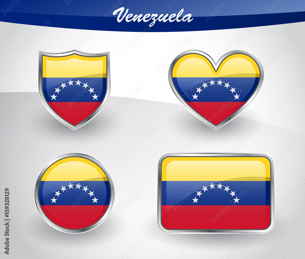 Fototapeta premium Glossy Venezuela flag icon set