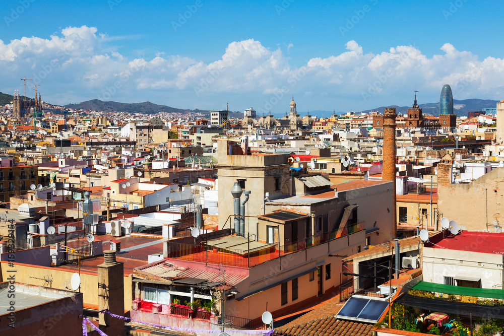 Sunny view of Barcelona city