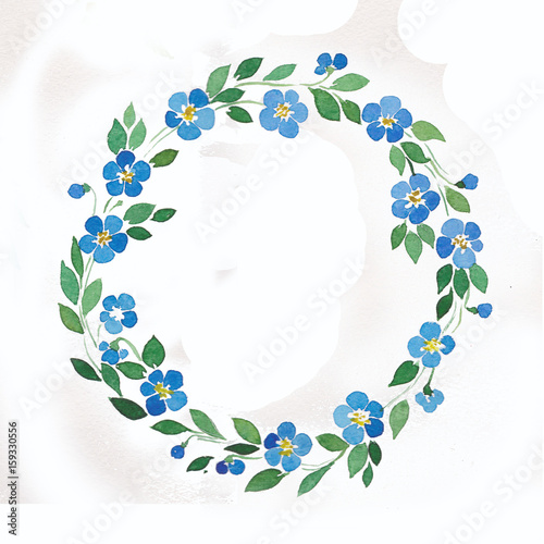 Watercolor wreath blue flowers
