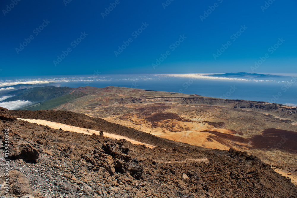 Desert Lonely Road Landscape in Volcan Teide National Park, Tenerife, Canary Island, Spain