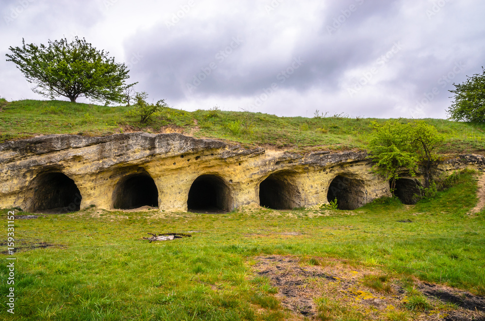 Ancient handmade caves near settlement of the White Croatian - Stilsko, Ukraine. Stilsko was one of the biggest cities of Europe in 9 century.