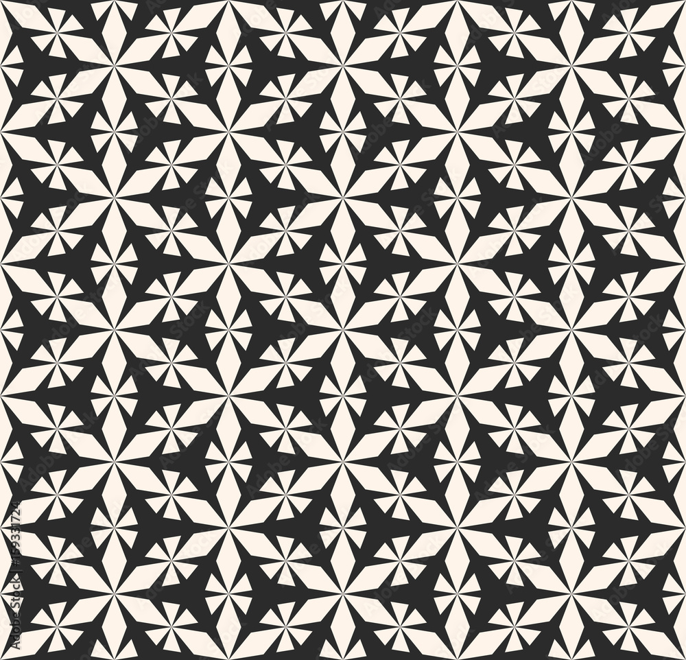 Fototapeta premium Vector seamless pattern ornament, abstract geometric texture with triangular frosty figures, hexagonal grid. Elegant monochrome mosaic pattern. Ornamental background texture. Stylish design element