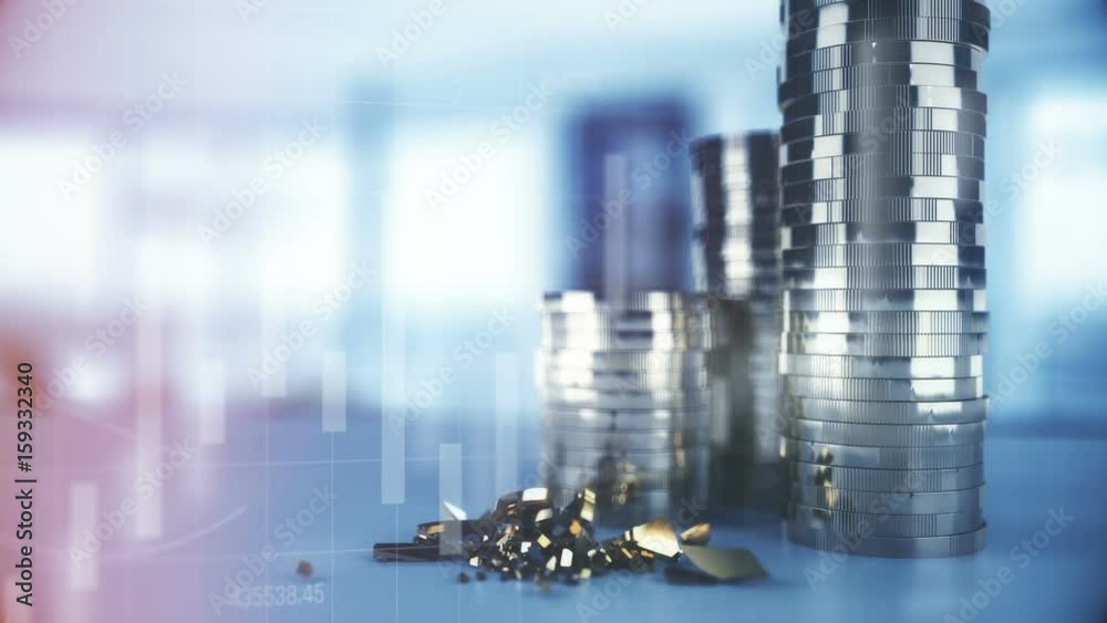 Euro currency crash, European money losing value on market, financial crisis. Euro index dropping on stock market
