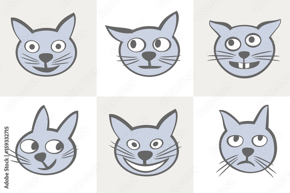 Smiles cats icon set.