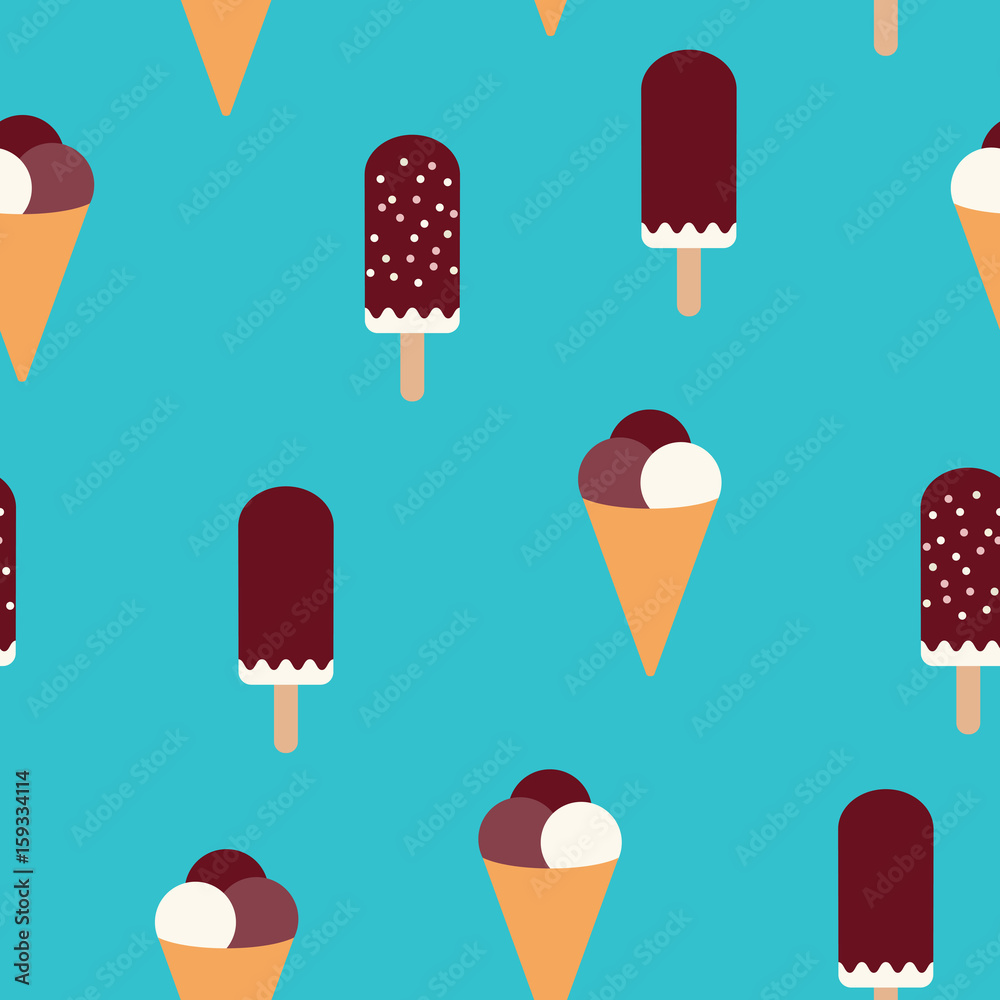 Summer mood pattern with sweet ice cream. Texture with sweet desserts, ice cream fudge sundae and cones. Summer mood pattern with sweet ice cream. Texture with sweet desserts, ice cream fudge sundae and cones.