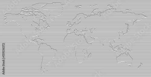 Vector Blank Grey linear World map isolated white background. Black white  Worldmap template website design. Earth Graph World map illustration.