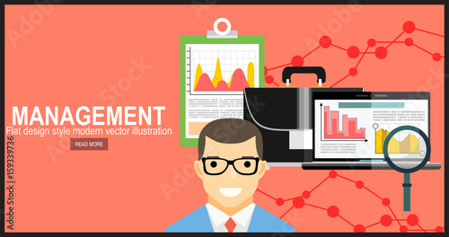 Flat design modern vector illustration concept of project management. For web banners, printed and promotional materials