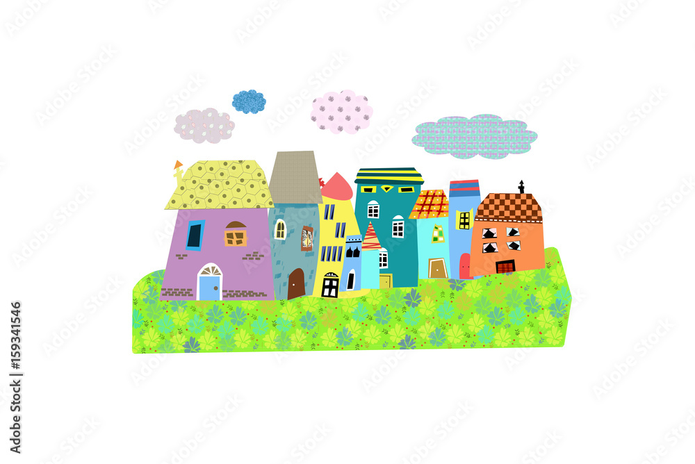 fila di case colorate Stock Illustration | Adobe Stock