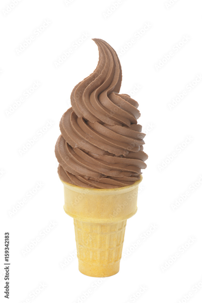 Chocolate Soft Serve Ice Cream Cone or Frozen Yogurt on White