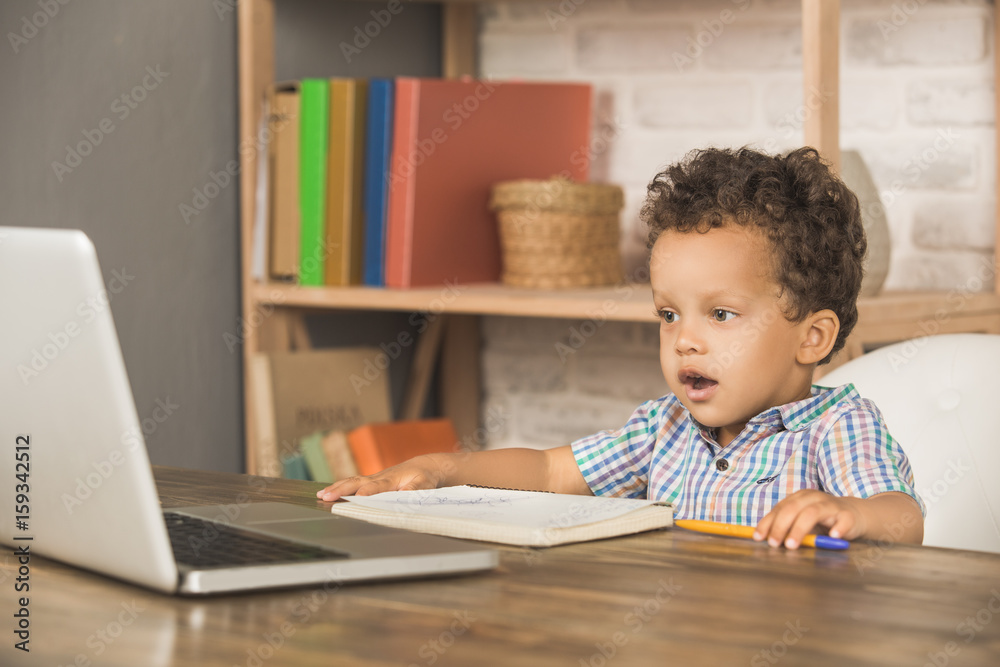 Little Boy Using Digital Device Modern Technology Little Boy Using Digital Device Modern Technology