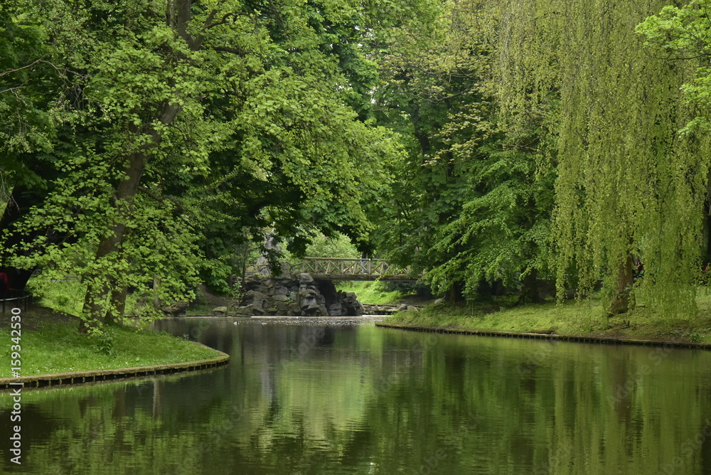 L'effet magique à l'étang principal sous une nature luxuriante au parc Josaphat à Schaerbeek L'effet magique à l'étang principal sous une nature luxuriante au parc Josaphat à Schaerbeek