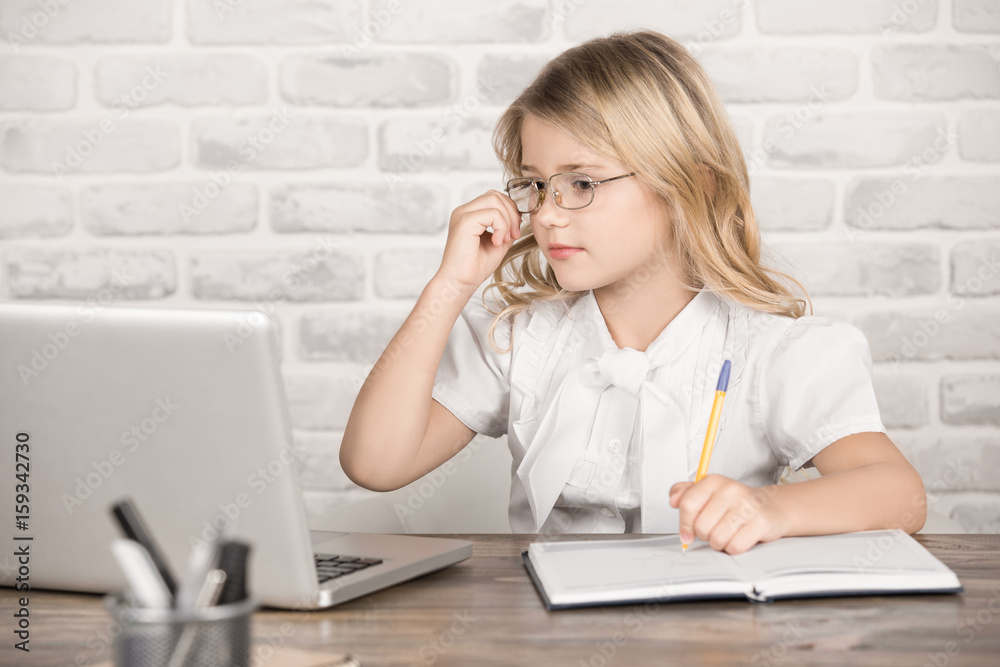 Little Girl Using Digital Device Modern Technology Little Girl Using Digital Device Modern Technology