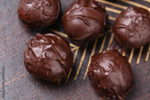 Closeup truffles in chocolate