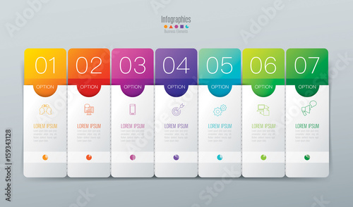 Infographics design vector and business icons with 7 options.
