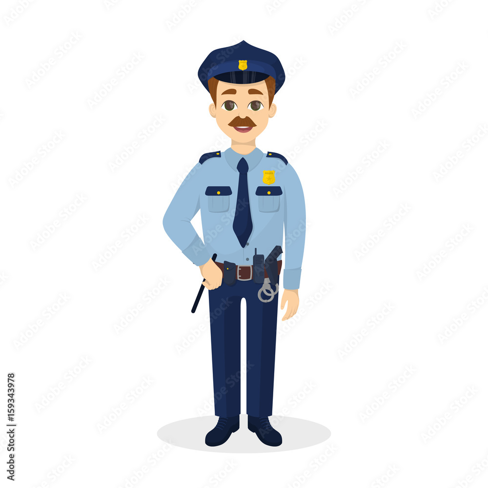 Isolated happy policeman.