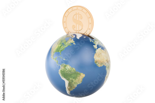 Earth globe money box, 3D rendering