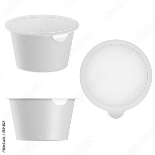 Realistic yogurt or cottage cheese, ice cream package mock up. Isolated on white background. Top and side view. 3D product illustration for branding.