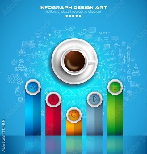 Infograph background template with a fresh coffee on table with