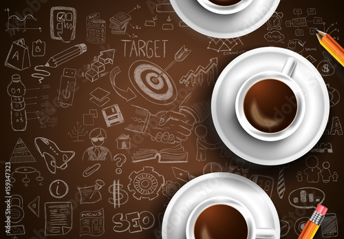 Infograph background template with a fresh coffee on table with