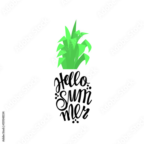 Pineapple in the form of lettering with the word hello summer. Illustration pineapple for the printing press on the T-shirt and other. Graphics