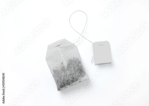 Teabag with white label. Top view. Isolated on a white. mockup