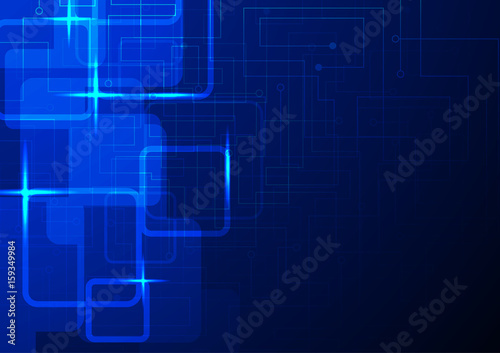 Abstract blue squares on futureistic lines  background