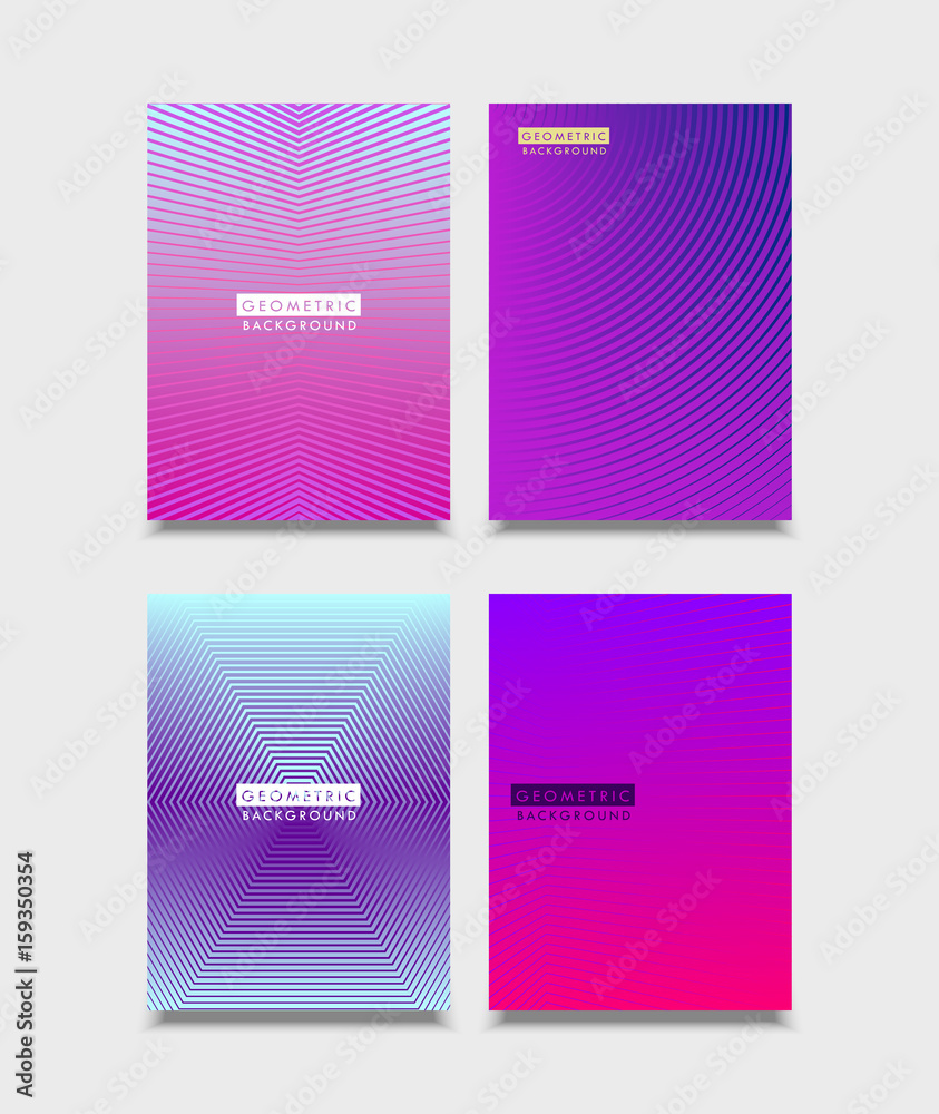 Set of Brochure Covers design. Halftone gradients with line. Future geometric template for brochure, poster, flyer. Vector.