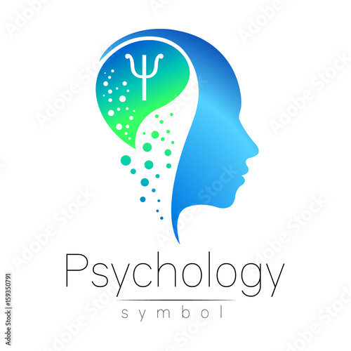 Modern head sign of Psychology. Profile Human. Letter Psi. Creative style. Symbol in vector. Design concept. Brand company. Blue color isolated on white background. Icon for web, print