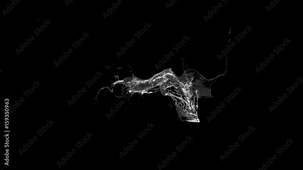 4K water splash turn around 360 degree seamless looped in slow motion with alpha matte on a black background 4K water splash turn around 360 degree seamless looped in slow motion with alpha matte on a black background