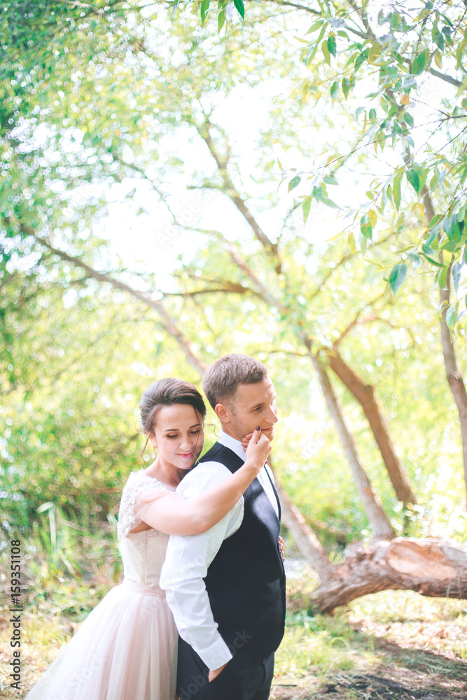 Groom and bride together. in park Wedding romantic couple outdoor Groom and bride together. in park Wedding romantic couple outdoor